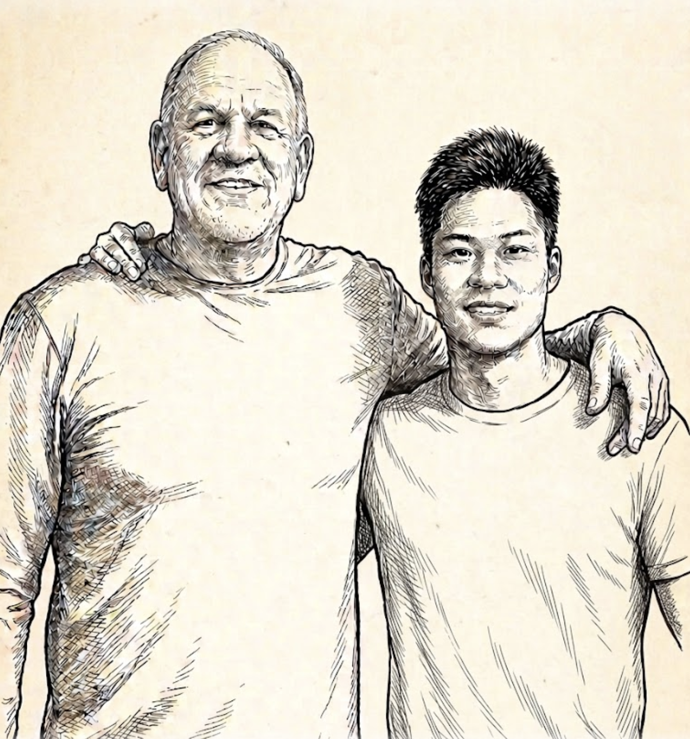 Su Bingtian and coach Randy Huntington together after the Tokyo 2020 semifinal.